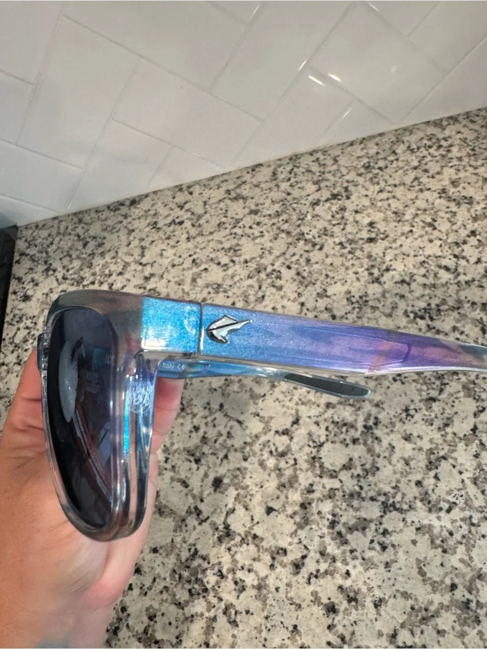 Fin Nor Sunglasses Tilloo Iridescent Pearl Stripe blue lenses excellent